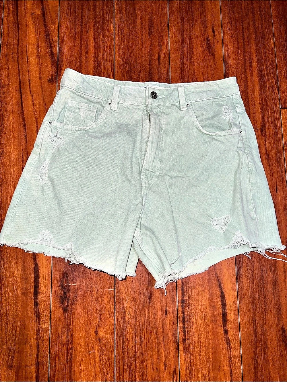 Zara Distressed Jean Shorts Green Size 6